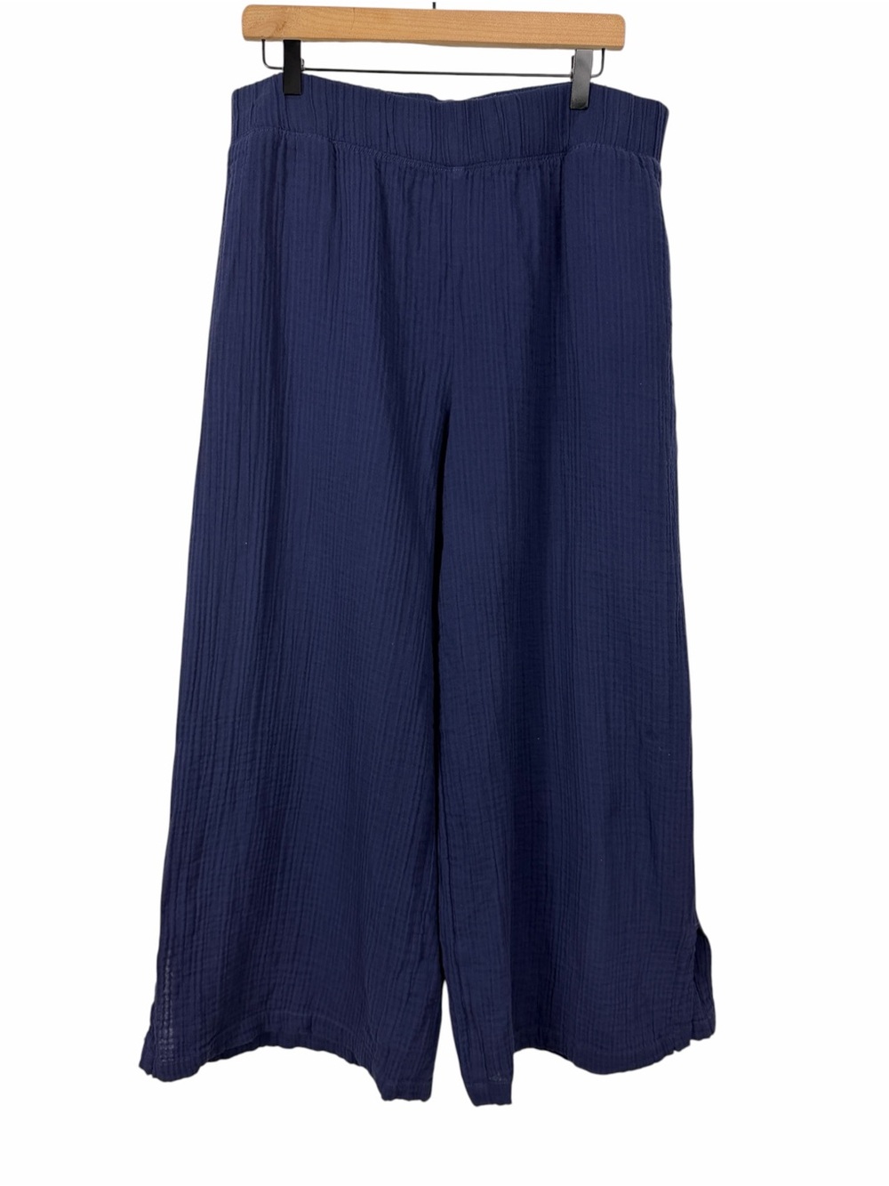 L.L. Bean Cloud Gauze Wide Leg Pants 100% Cotton Elastic Waist Navy Size Large - Picture 2 of 10